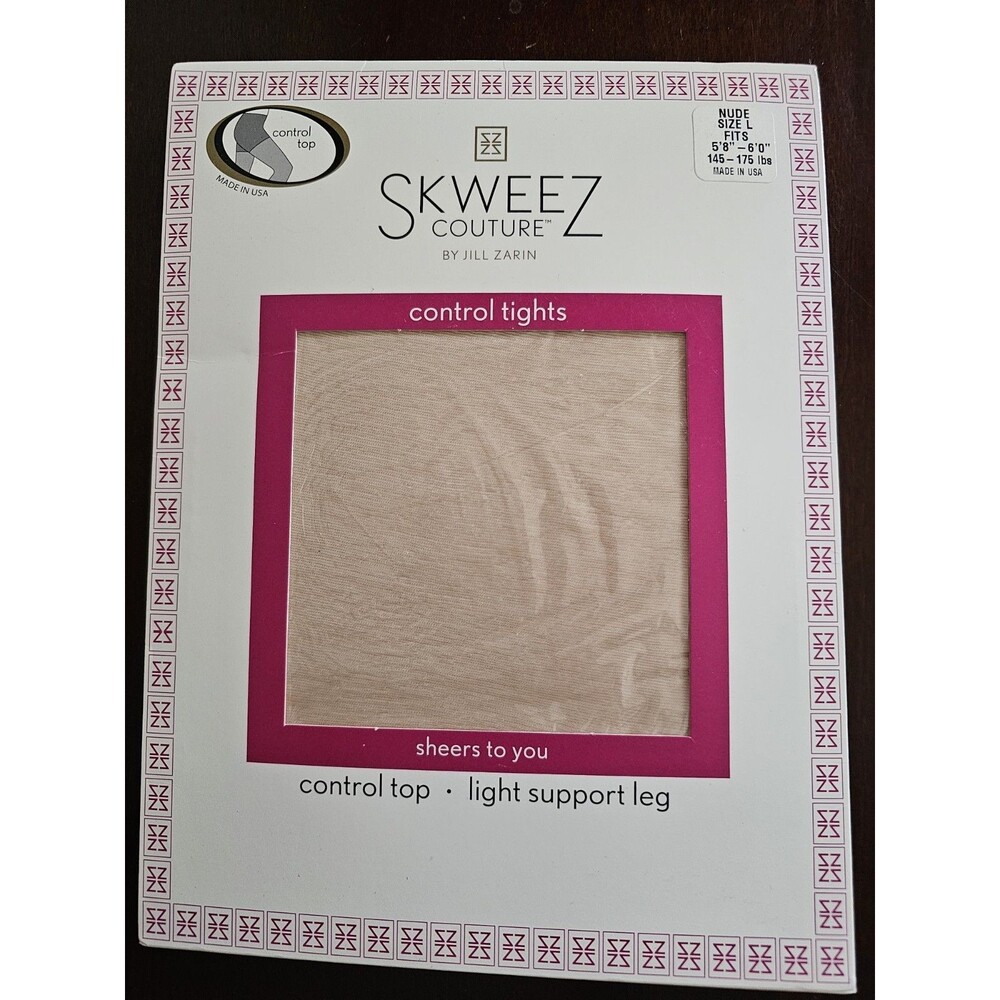 Skweez Couture Jill Zarin Control Top Tights Nude Size L Light Support Leg NIP